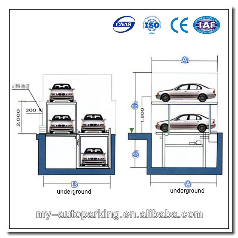 4 post Pit type parking lift, underground car parking system