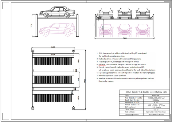 Double Wide Automative Lift for 6 Cars/ 2 Levels Parking Lifts for 6 Cars/ Triple Wide Parking Lifts supplier